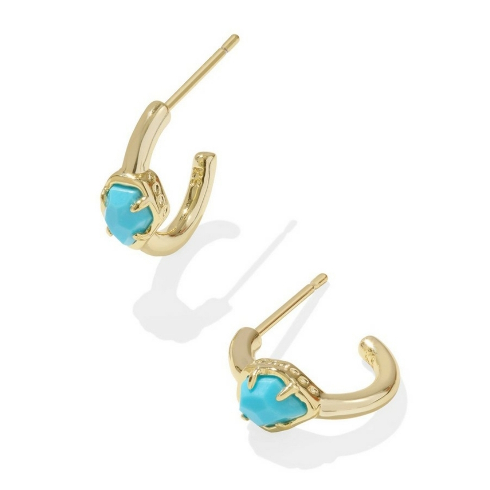 Kendra Scott Jensen 14K Gold Huggie Turquoise Magnesite Hoop Earrings - Picture 1 of 4